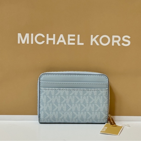 Michael Kors Jet Set Travel Card Case Wallet Wallet MK Pale Ocean - Picture 2 of 10